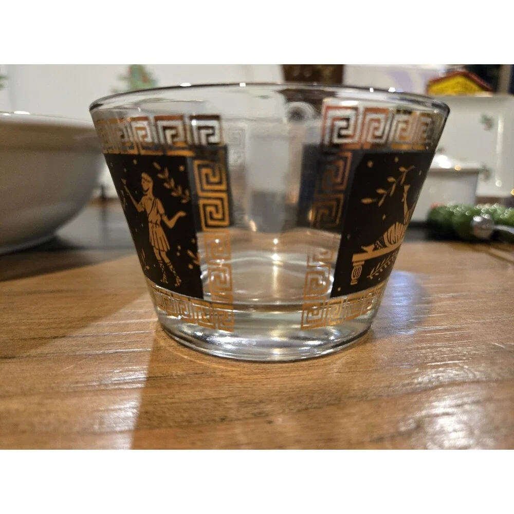 Vintage Ceraglass Etruscan Frieze Rocks Glass Cup 22k Gold MCM Greek